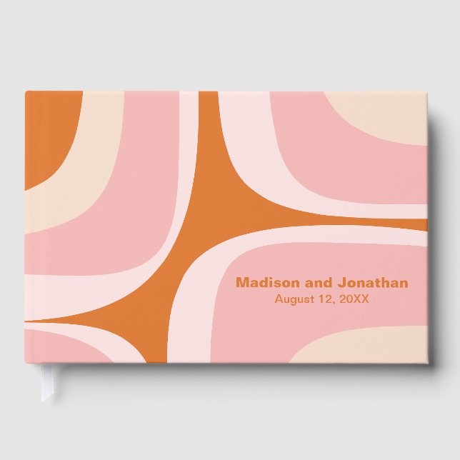 Livro De Visitas Mid Century Modern Retro Groove Pink and Orange (Frente)