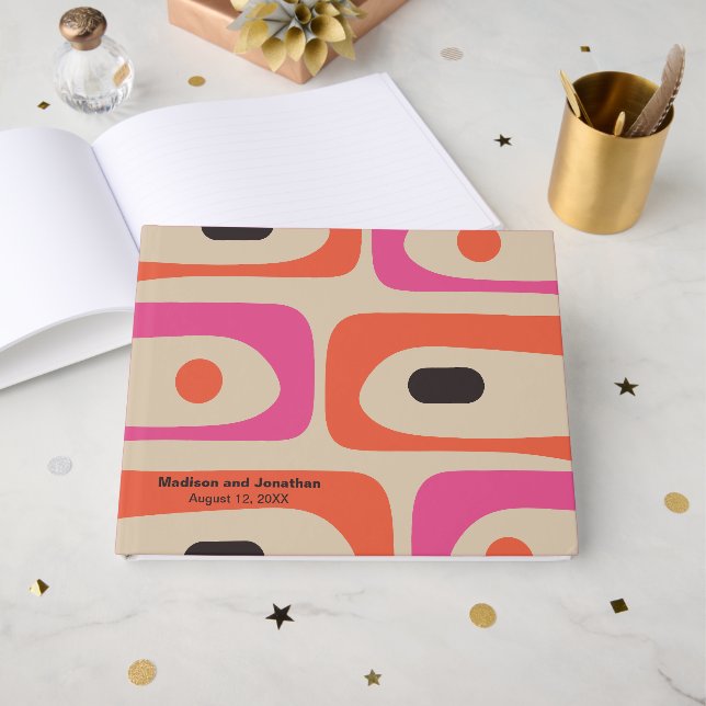 Livro De Visitas Mid Century Modern Retro Piquet Personalized (Frente aberta)