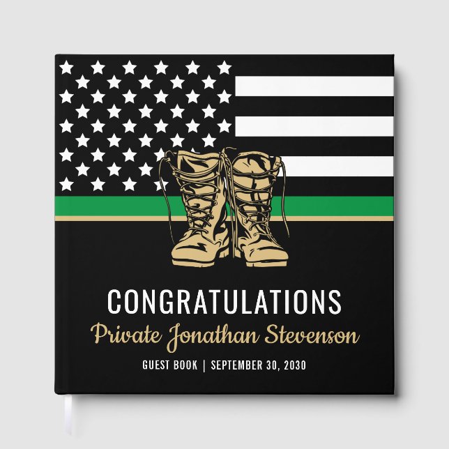 Livro De Visitas Military Graduation Thin Green Line Flag Army (Frente)
