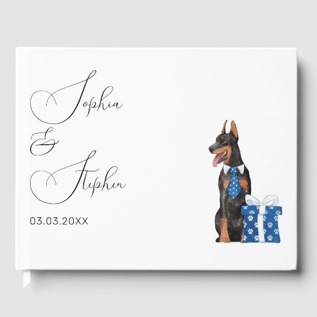 Livro De Visitas Minimalismo com Casamento de Cachorro Doberman (Frente)