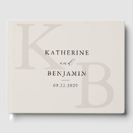 Livro De Visitas Minimalist Ivory Monogram Modern Wedding
