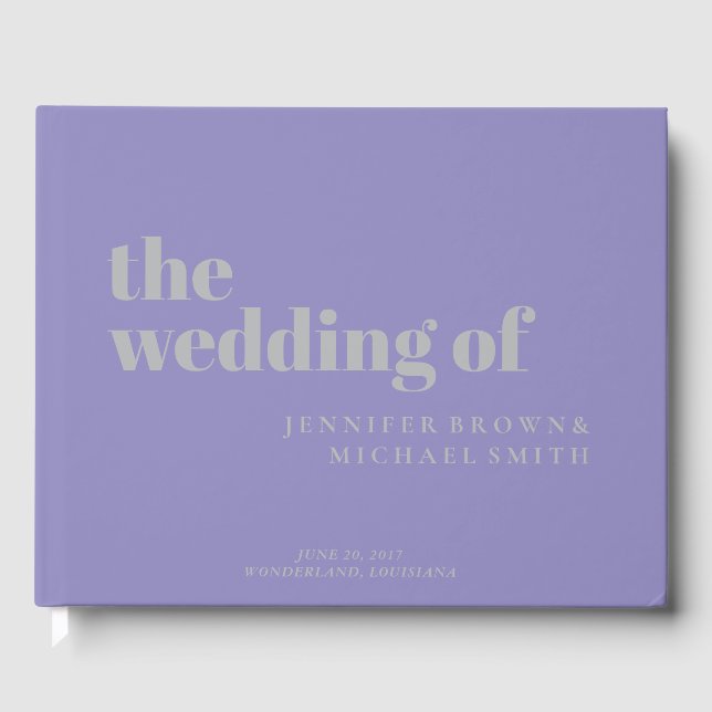 Livro De Visitas Minimalist Lavender Silver Swash Wedding (Frente)