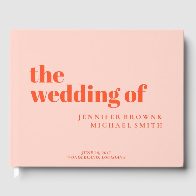Livro De Visitas Minimalist Orange Pink Swash Wedding (Frente)