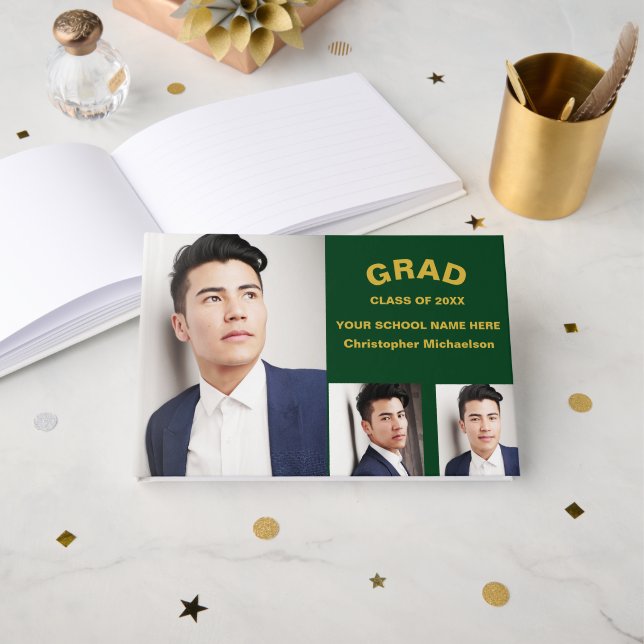 Livro De Visitas Minimalist Typography 3 Photo Graduation (Frente aberta)