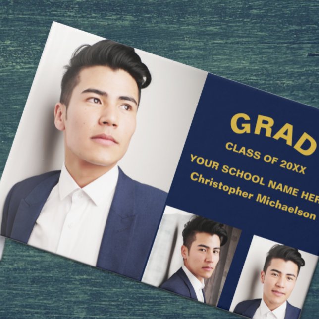 Livro De Visitas Minimalist Typography 3 Photo Graduation (Criador carregado)