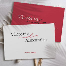 Livro De Visitas Minimalista Elegante Com Casamento De Acentos Verm
