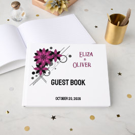 Livro De Visitas Minimalista elegante luxo moderno floral Borgonha