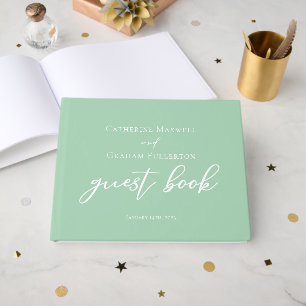 Livro De Visitas Mint Green White Typografia Personalizada