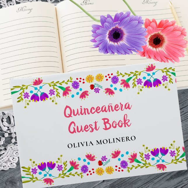 Livro De Visitas Mis Quince Anos Floral Mexicana Fiesta Quinceanera (Guest Book from my Mexican Fiesta Flowers Quinceanera Collection)