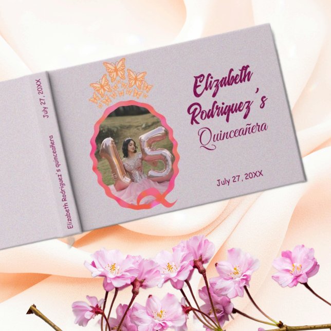 Livro De Visitas Miss Quince Quinceanera Butterflies Crown Squiggle (Criador carregado)