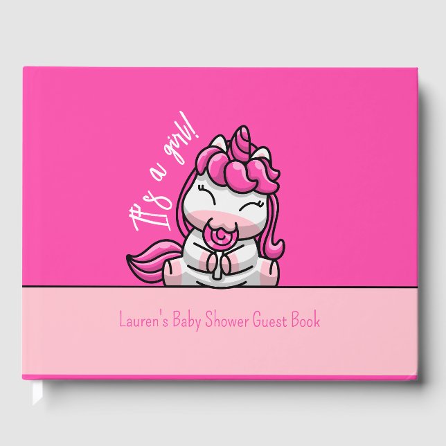 Livro De Visitas Moça Bebê Rosa Unicórnio Sexo Festa de Revelação (Frente)