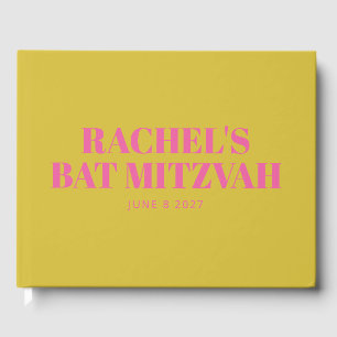Livro De Visitas Modern Bat Mitzvah Cute Amarelo Rosa Personalizado
