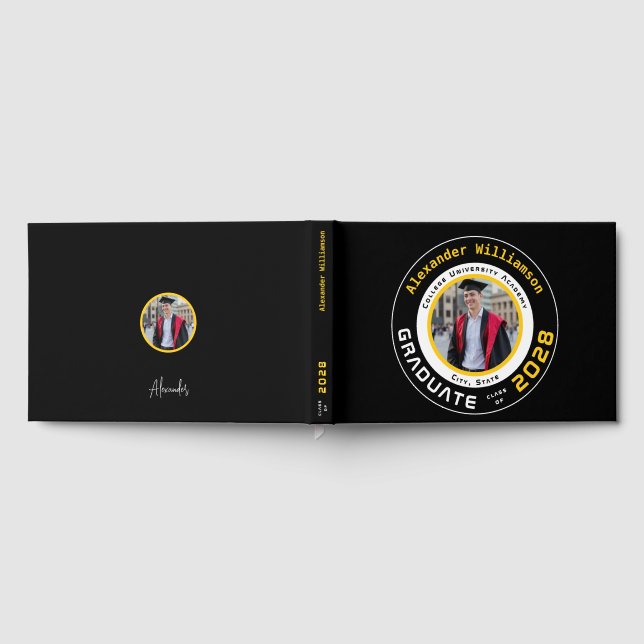 Livro De Visitas Modern Black Yellow Graduation Photo (Completo)
