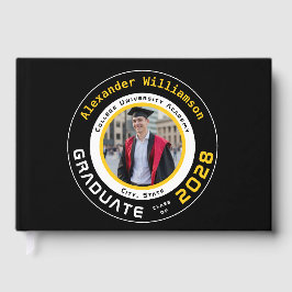 Livro De Visitas Modern Black Yellow Graduation Photo
