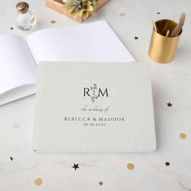 Livro De Visitas Modern Botanical Monogram Wedding (Frente aberta)