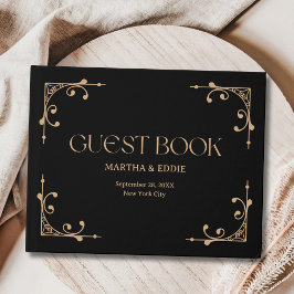 Livro De Visitas Modern Deco | Elegant Black and Gold Wedding