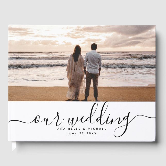 Livro De Visitas Modern Elegant Chic Handwritten Photo Wedding (Frente)