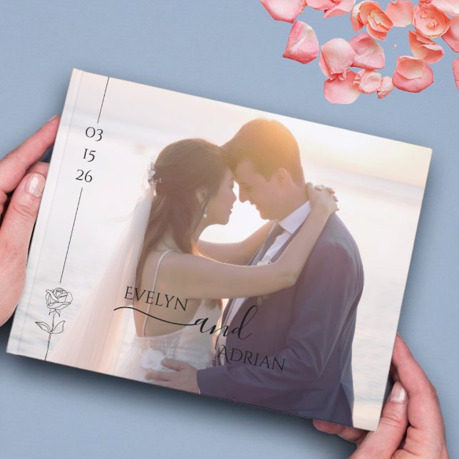 Livro De Visitas Modern Elegant Chic Typography Photo Wedding  (Criador carregado)