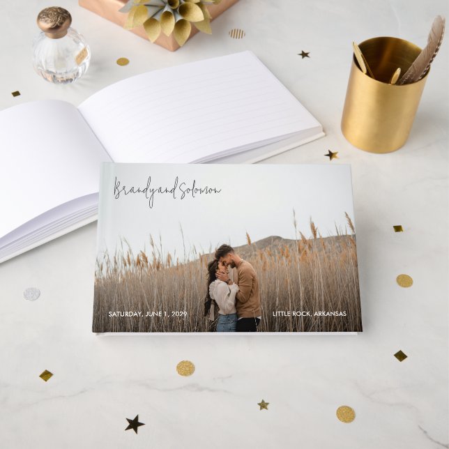 Livro De Visitas Modern Elegant Photo Wedding (Frente aberta)