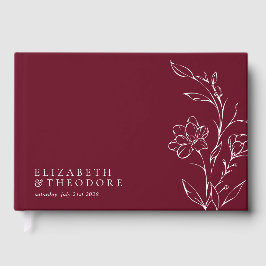 Livro De Visitas Modern Floral Line Art Elegant Burgundy Wedding