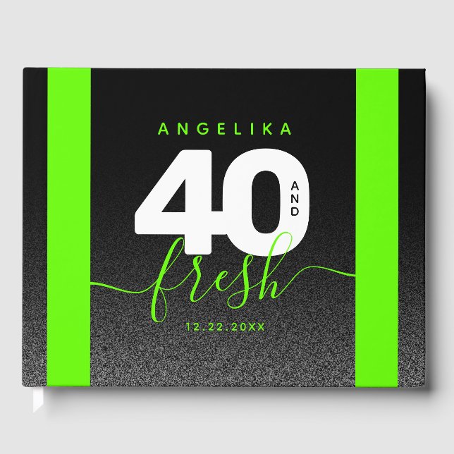 Livro De Visitas Modern Girly Bright Green 40 e Fresco (Frente)