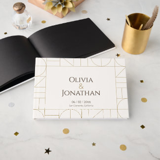 Livro De Visitas Modern Gold Ornaments Cream Wedding