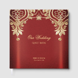 Livro De Visitas Modern Gold Red Floral Guest Book