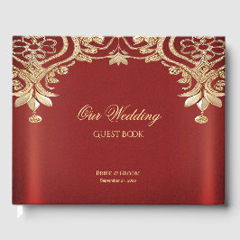 Livro De Visitas Modern Gold Red Floral Guest Book