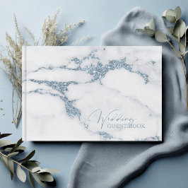 Livro De Visitas Modern Marble Glitter Wedding Blue ID816