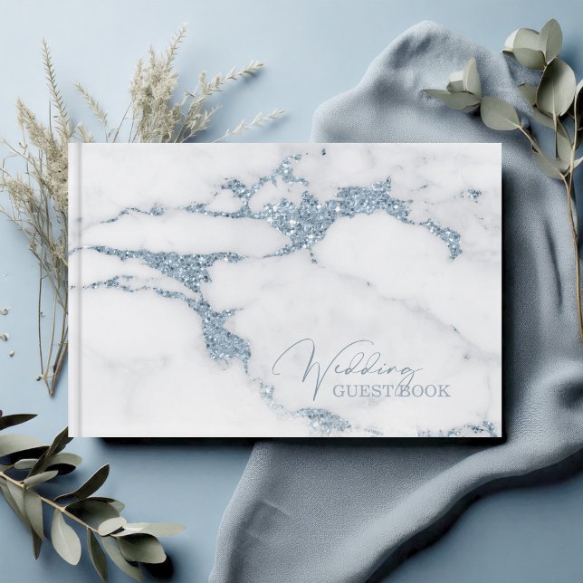 Livro De Visitas Modern Marble Glitter Wedding Blue ID816 (Criador carregado)