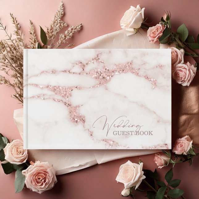 Livro De Visitas Modern Marble Glitter Wedding Rosa Dourado ID816 (Criador carregado)