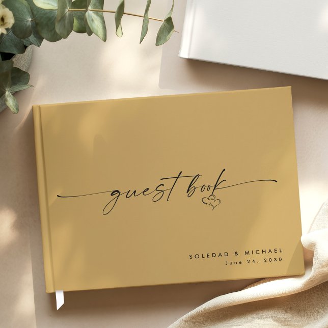 Livro De Visitas Modern Minimalist Gold Script Wedding (Criador carregado)