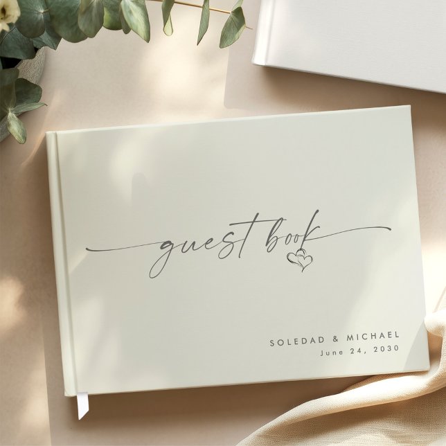 Livro De Visitas Modern Minimalist Heart Script Wedding  (Criador carregado)