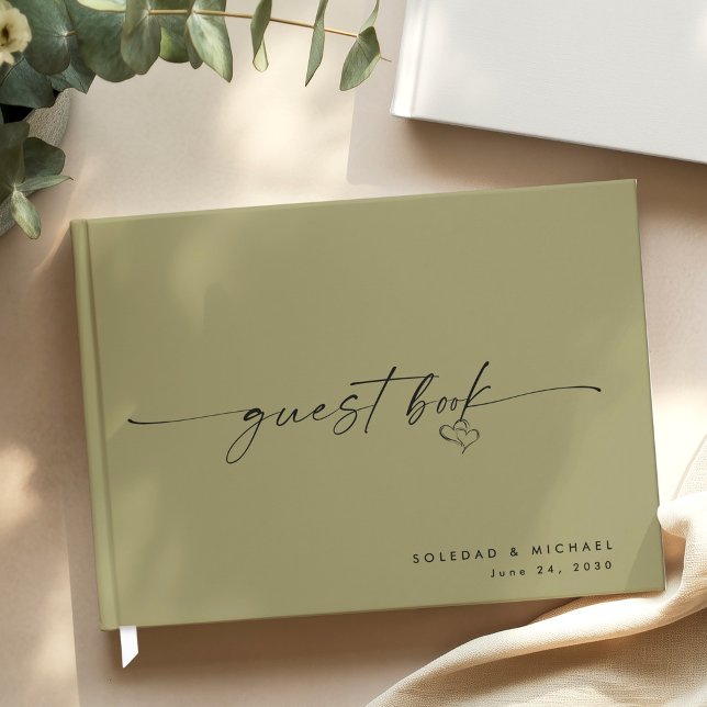 Livro De Visitas Modern Minimalist Sage Script Wedding  (Criador carregado)