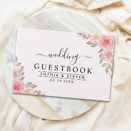 Livro De Visitas Modern Pink Floral Wedding Party with Golden Touch