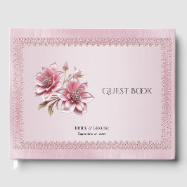 Livro De Visitas Modern Pink Flowers Guest Book