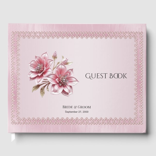 Livro De Visitas Modern Pink Flowers Guest Book (Frente)