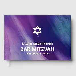 Livro De Visitas Modern Purple Blue Star David Bar Mitzvah Hebrew
