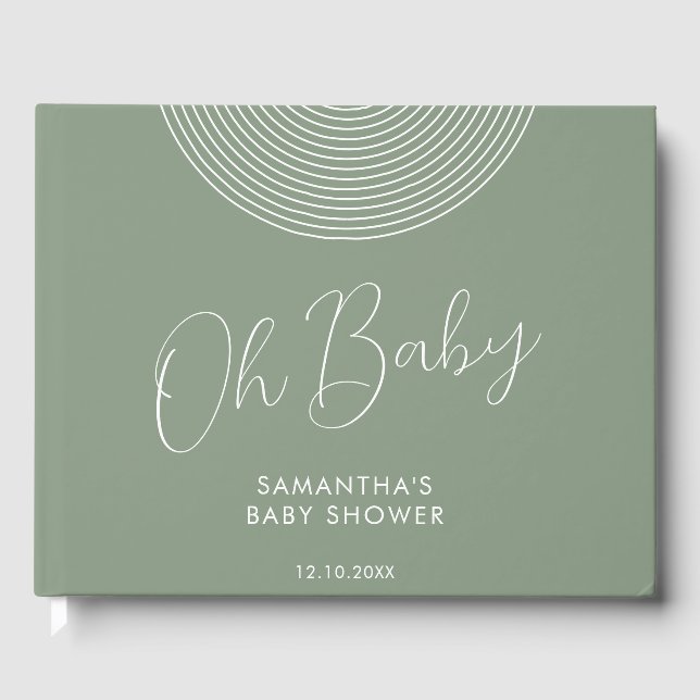 Livro De Visitas Modern Sage Green Baby Shower geometric (Frente)