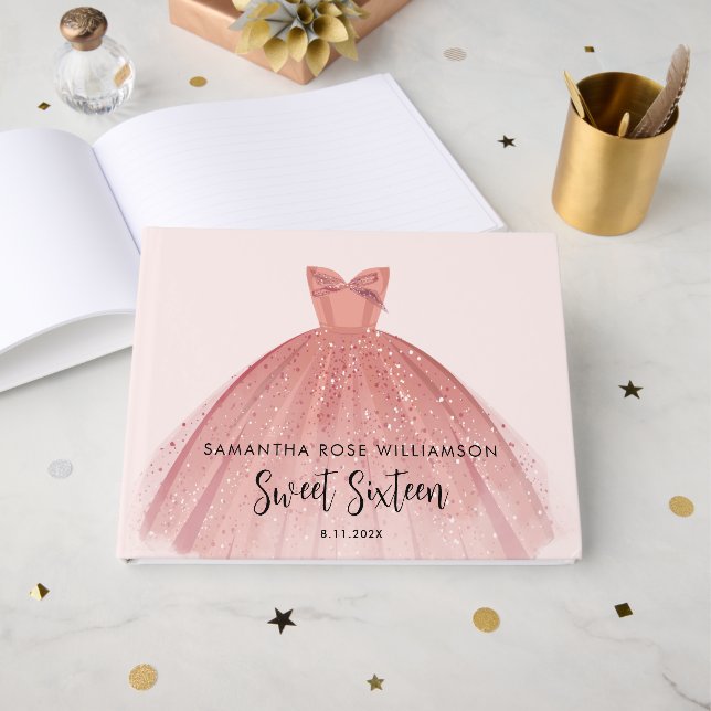 Livro De Visitas Modern Sweet 16 Script Vestido Personalizado (Frente aberta)
