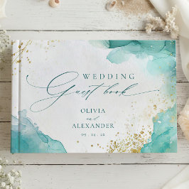 Livro De Visitas Modern Teal Gold Abstract Beach Wedding