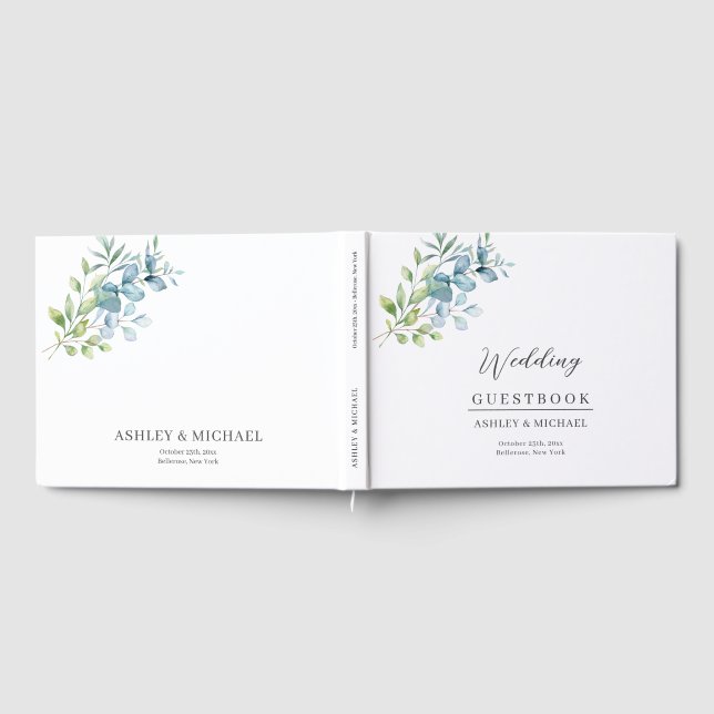 Livro De Visitas Modern Watercolor Eucalyptus Greenery Wedding (Completo)