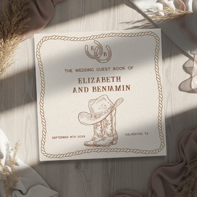 Livro De Visitas Modern Western Horseshoe Initials Cowboy Wedding (Criador carregado)
