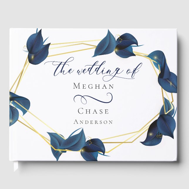 Livro de Visitas Moderno Azul Índigo Escuro e Dour (Frente)