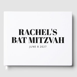 Livro De Visitas Moderno Bat Mitzvah Preto e Branco Personalizado