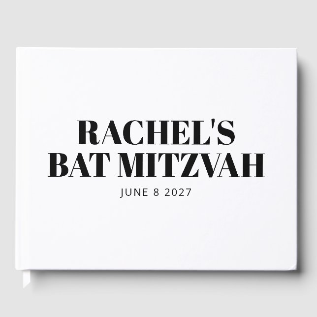 Livro De Visitas Moderno Bat Mitzvah Preto e Branco Personalizado (Frente)