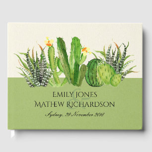 LIVRO DE VISITAS MODERNO CACTUS FLORAL GARDEN WATERCOLOR MONOGRAMA