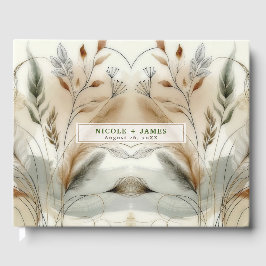 Livro De Visitas Moderno Casamento Botânico Boho com Verdura Tênue