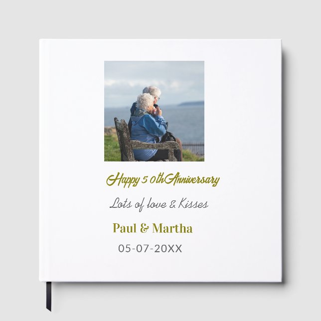 Livro De Visitas Moderno feliz 50º aniversário adicionar nome data  (Frente)