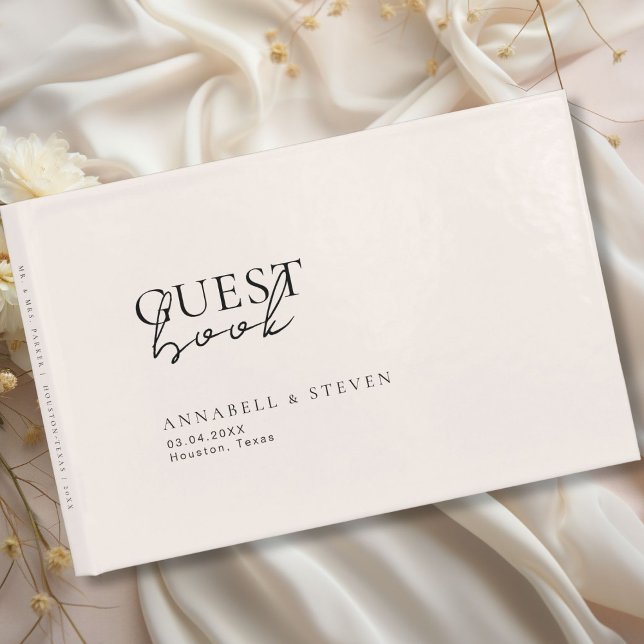 Livro De Visitas Moderno, mínimo, bege, casamento (Modern, Minimal, Beige, Wedding Guest Book, personalized with your names and date.)